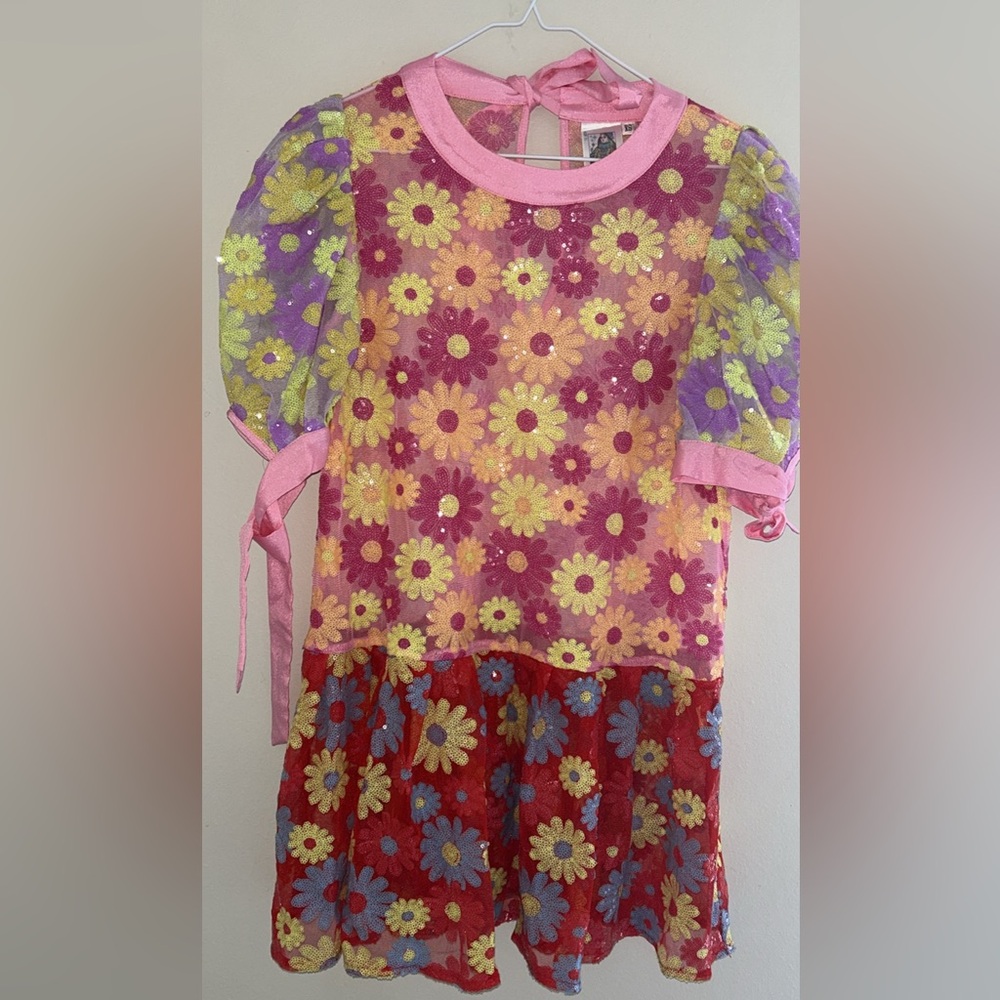 Queen of Sparkles XS Colorful Floral Dress with Puff Sleeves